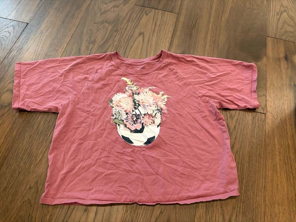 Adidas Floral Soccer Ball Graphic Loose Fit T-Shirt Pink Size L